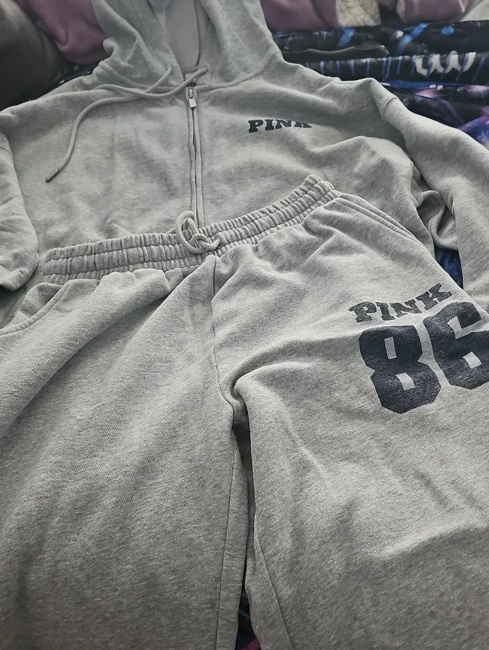 PINK Light Gray Fleece Hoodie & Jogger Set